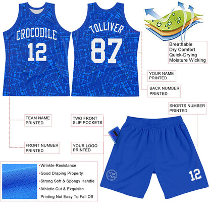 Custom Royal White Round Line Neck Sublimation Basketball Suit Jersey - Sky-Custom