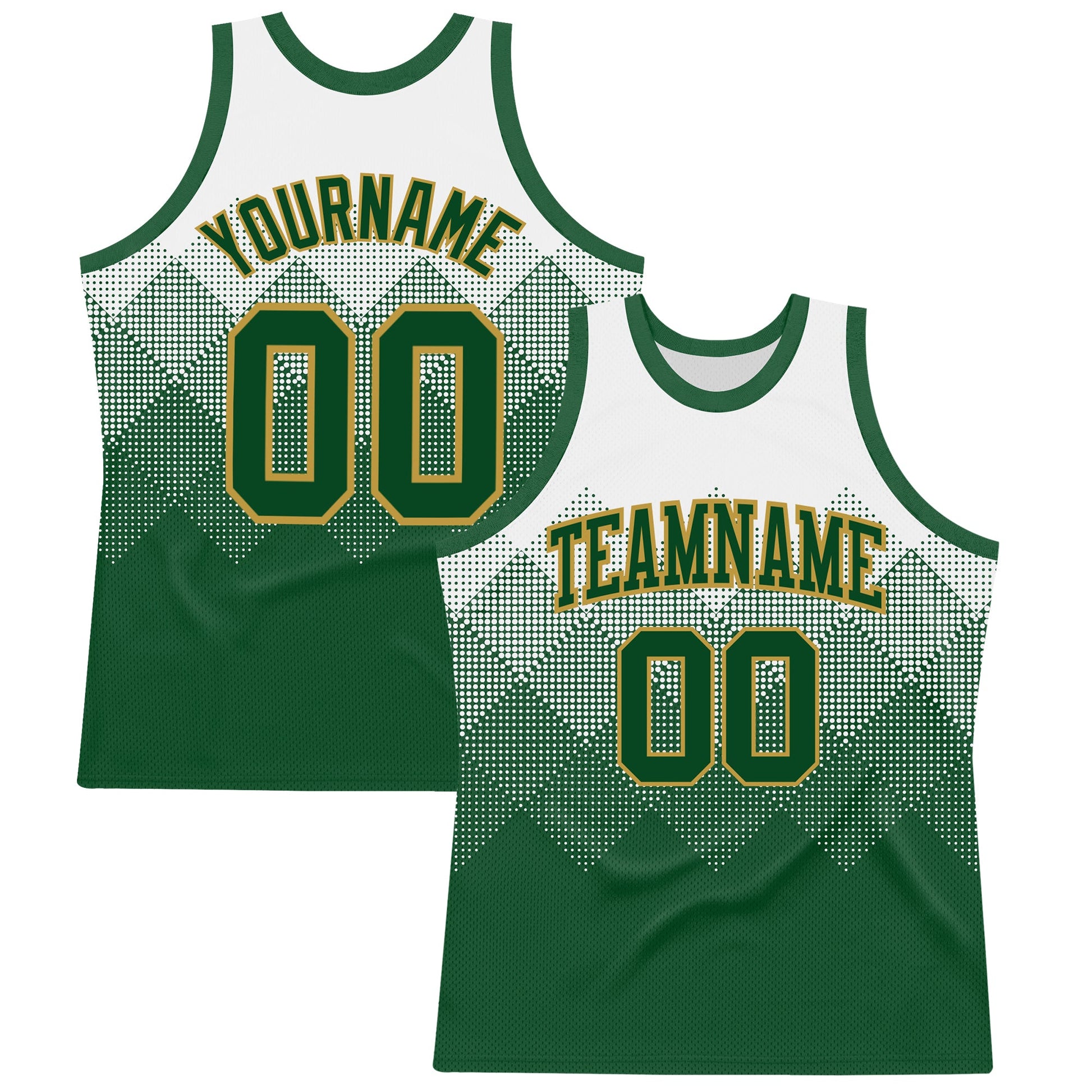 Custom White Green-Old Gold Gradient Square Shapes Round Neck Sublimation Basketball Suit Jersey - Sky-Custom