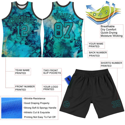 Custom Tie Dye Teal-Black Round Neck Sublimation Basketball Suit Jersey - Sky-Custom