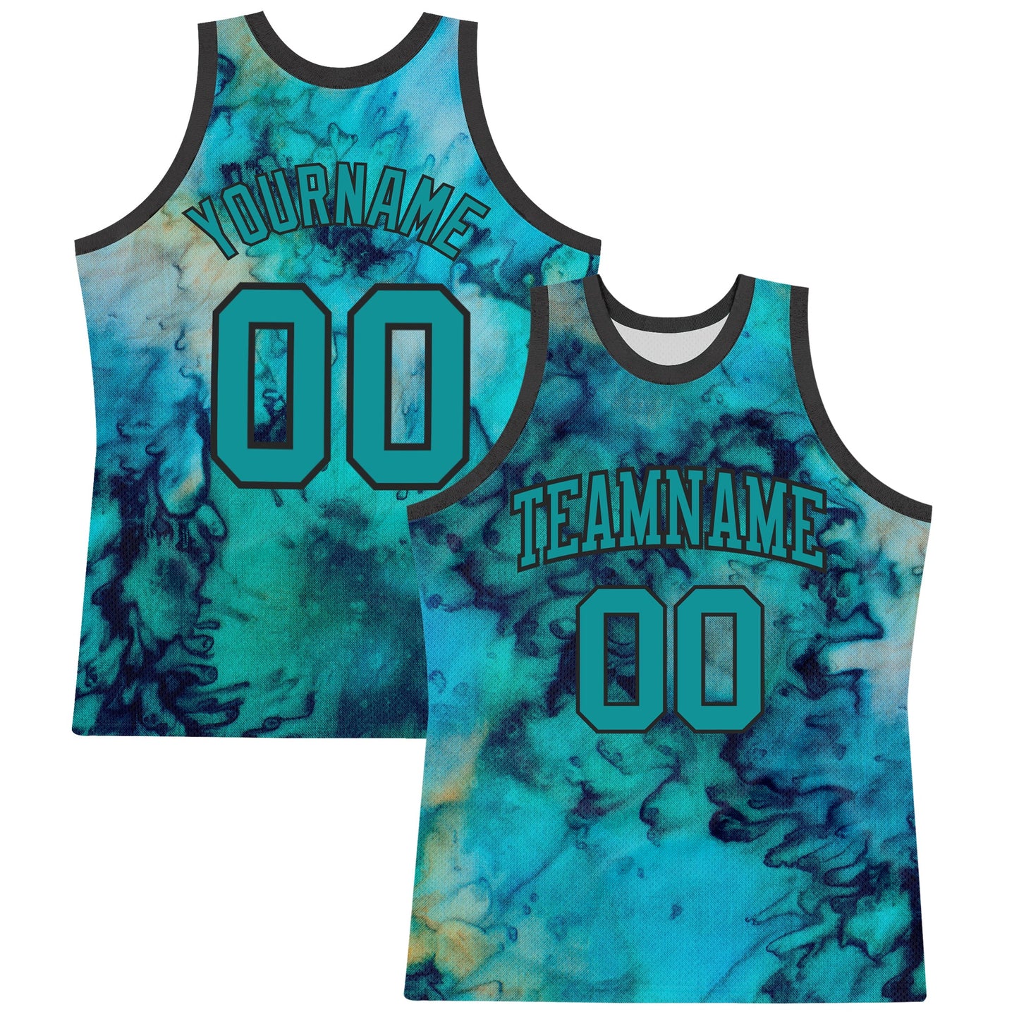 Custom Tie Dye Teal-Black Round Neck Sublimation Basketball Suit Jersey - Sky-Custom