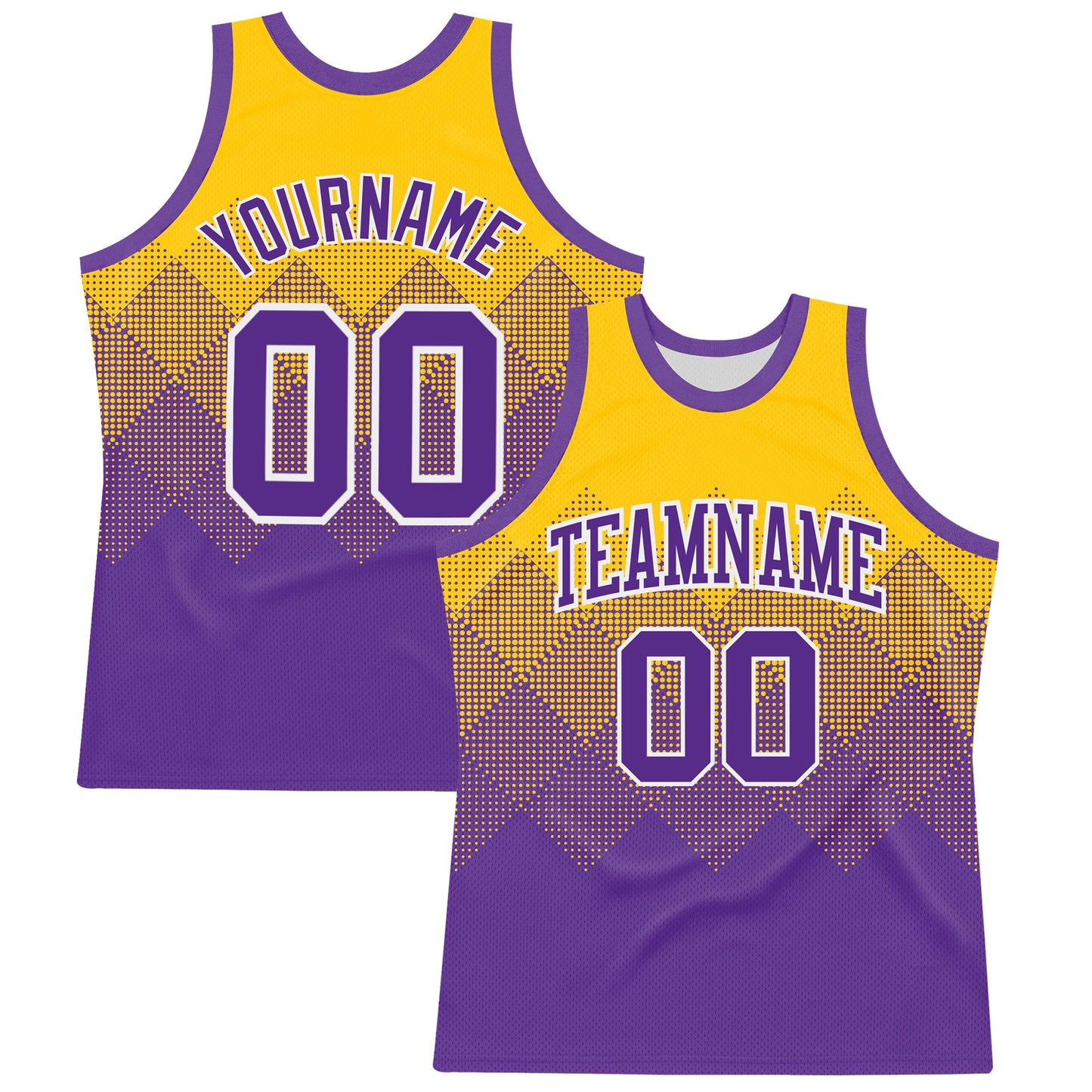 Custom Yellow Purple-White Gradient Square Shapes Round Neck Sublimation Basketball Suit Jersey - Sky-Custom