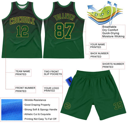 Custom Black Green-Old Gold Fade Fashion Round Neck Sublimation Basketball Suit Jersey - Sky-Custom