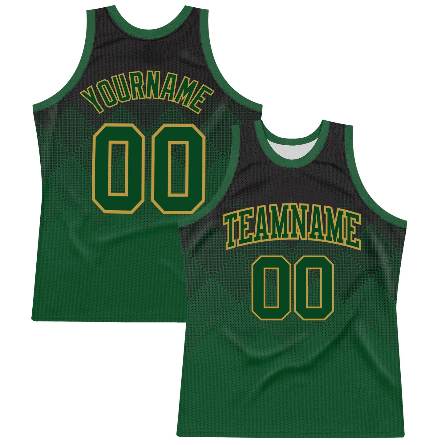 Custom Black Green-Old Gold Fade Fashion Round Neck Sublimation Basketball Suit Jersey - Sky-Custom