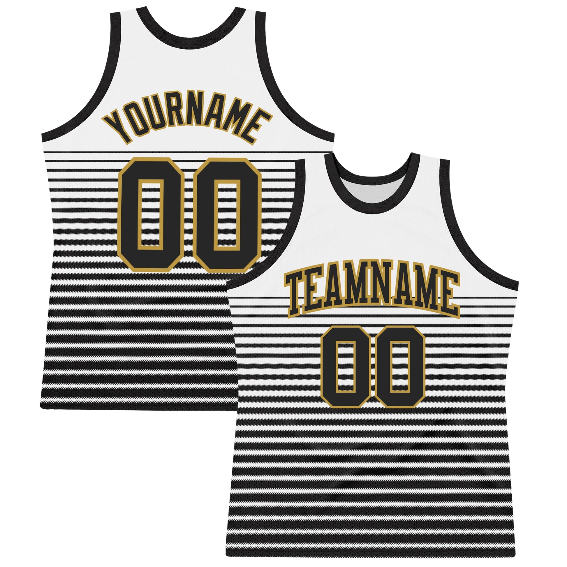 Custom White Black-Old Gold Pinstripe Fade Fashion Round Neck Sublimation Basketball Suit Jersey - Sky-Custom