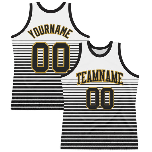Custom White Black-Old Gold Pinstripe Fade Fashion Round Neck Sublimation Basketball Suit Jersey - Sky-Custom