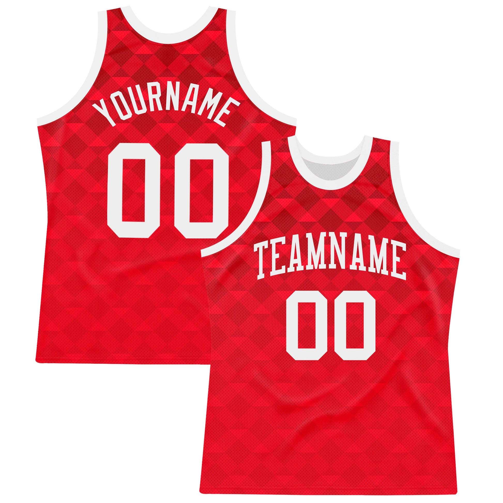 Custom Red White Geometric Shape Round Neck Sublimation Basketball Suit Jersey - Sky-Custom