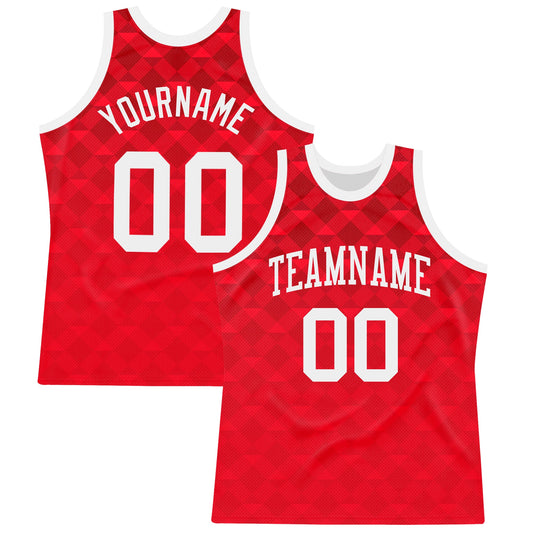 Custom Red White Geometric Shape Round Neck Sublimation Basketball Suit Jersey - Sky-Custom
