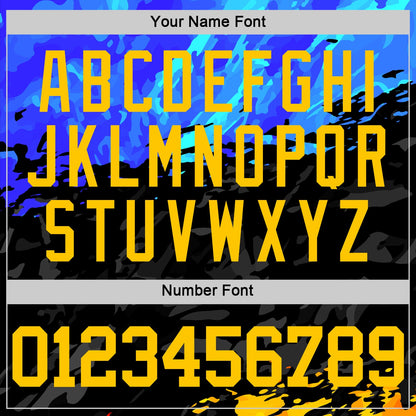 Custom Figure Yellow Royal-Black Splash Round Neck Sublimation Basketball Suit Jersey - Sky-Custom