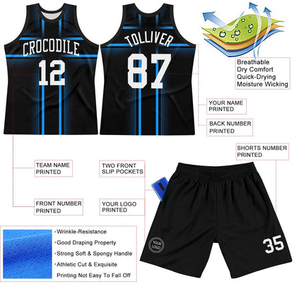 Custom Black White-Light Blue Line Round Neck Sublimation Basketball Suit Jersey - Sky-Custom