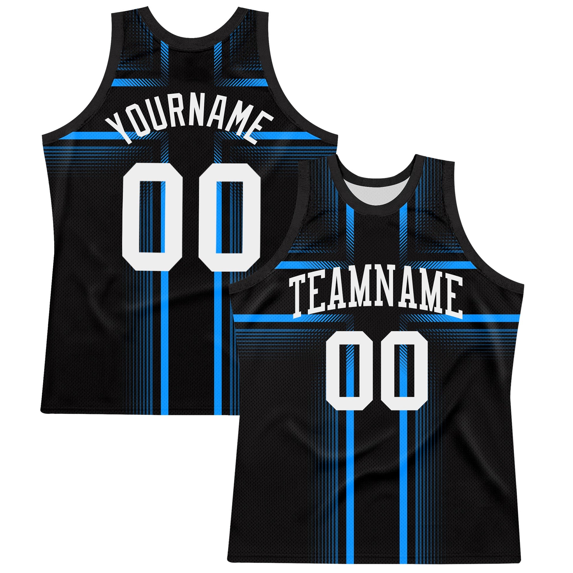Custom Black White-Light Blue Line Round Neck Sublimation Basketball Suit Jersey - Sky-Custom