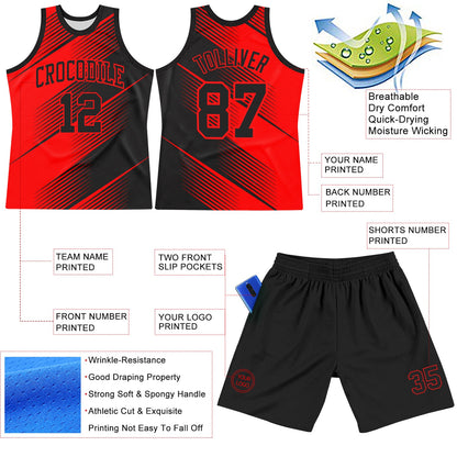 Custom Red Black Line Round Neck Sublimation Basketball Suit Jersey - Sky-Custom