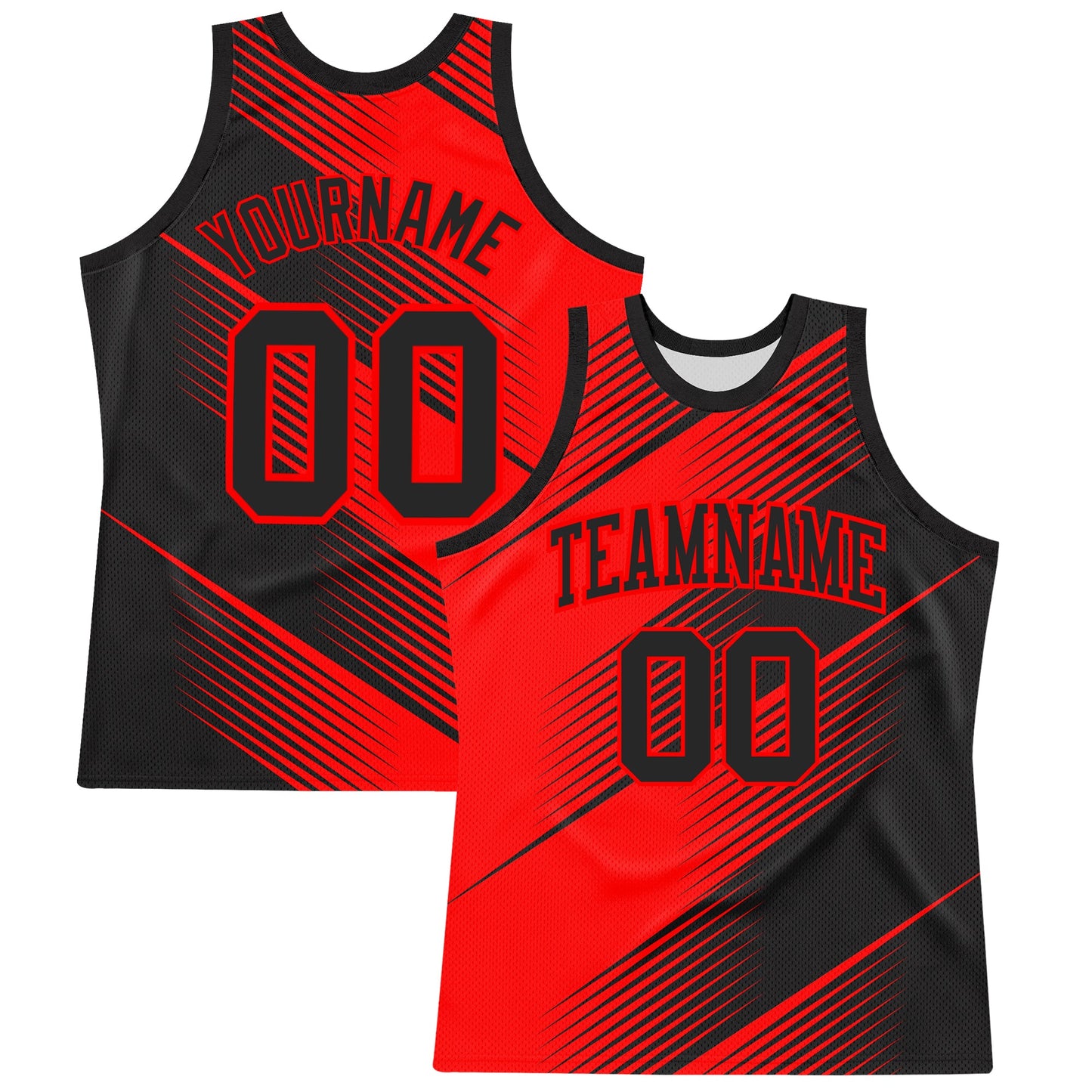 Custom Red Black Line Round Neck Sublimation Basketball Suit Jersey - Sky-Custom