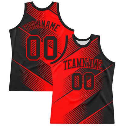 Custom Red Black Line Round Neck Sublimation Basketball Suit Jersey - Sky-Custom
