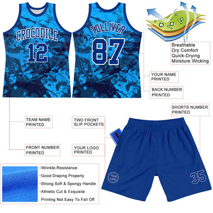 Custom Tie Dye Royal-White Round Neck Sublimation Basketball Suit Jersey - Sky-Custom