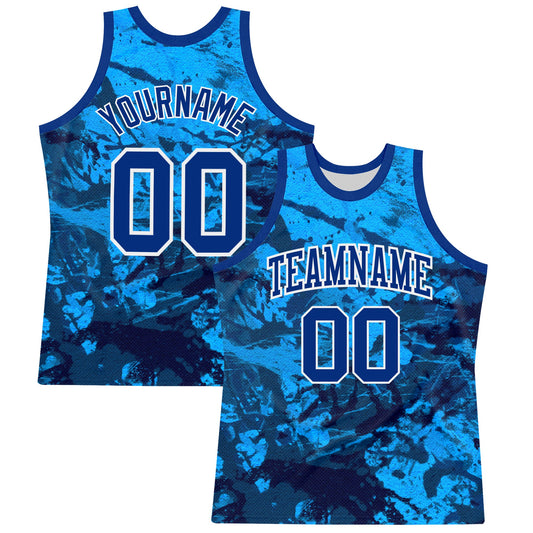 Custom Tie Dye Royal-White Round Neck Sublimation Basketball Suit Jersey - Sky-Custom