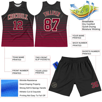 Custom Black Maroon-Cream Pinstripe Fade Fashion Round Neck Sublimation Basketball Suit Jersey - Sky-Custom