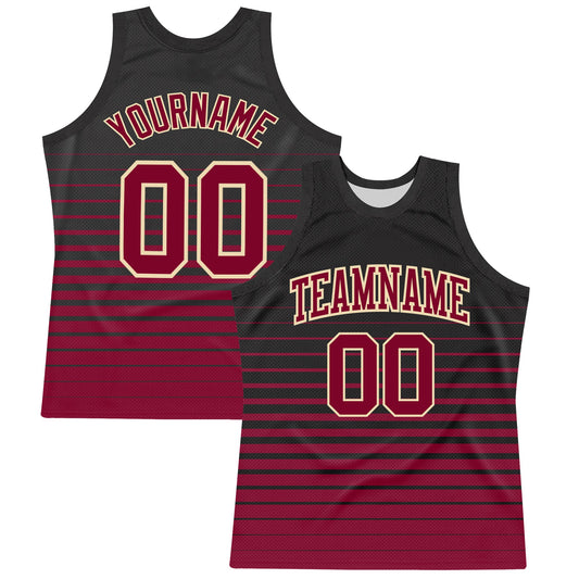 Custom Black Maroon-Cream Pinstripe Fade Fashion Round Neck Sublimation Basketball Suit Jersey - Sky-Custom