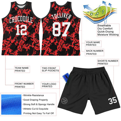 Custom Black White-Red Splash Round Neck Sublimation Basketball Suit Jersey - Sky-Custom