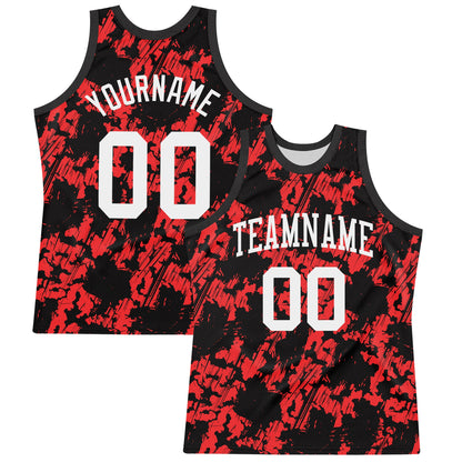 Custom Black White-Red Splash Round Neck Sublimation Basketball Suit Jersey - Sky-Custom