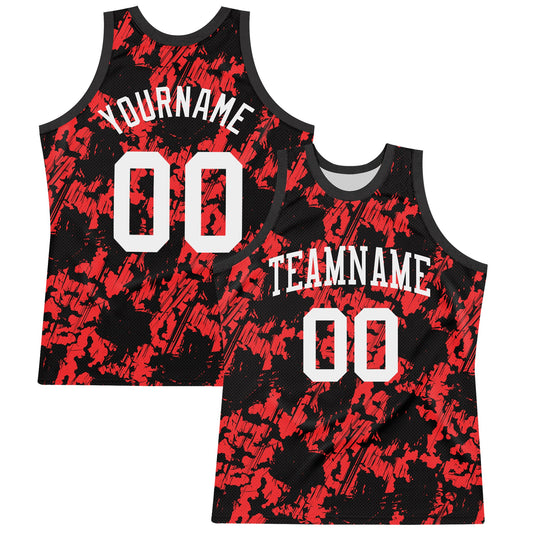 Custom Black White-Red Splash Round Neck Sublimation Basketball Suit Jersey - Sky-Custom