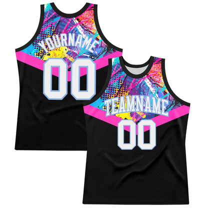Custom Black White Pink-Light Blue Splash Round Neck Sublimation Basketball Suit Jersey - Sky-Custom
