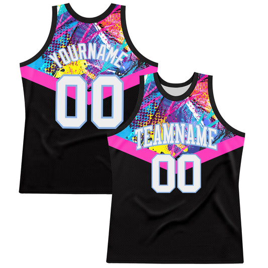 Custom Black White Pink-Light Blue Splash Round Neck Sublimation Basketball Suit Jersey - Sky-Custom