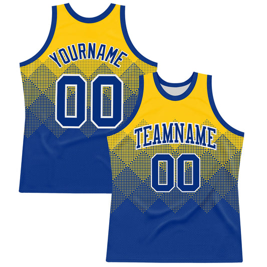 Custom Yellow Royal-White Gradient Square Shapes Round Neck Sublimation Basketball Suit Jersey - Sky-Custom