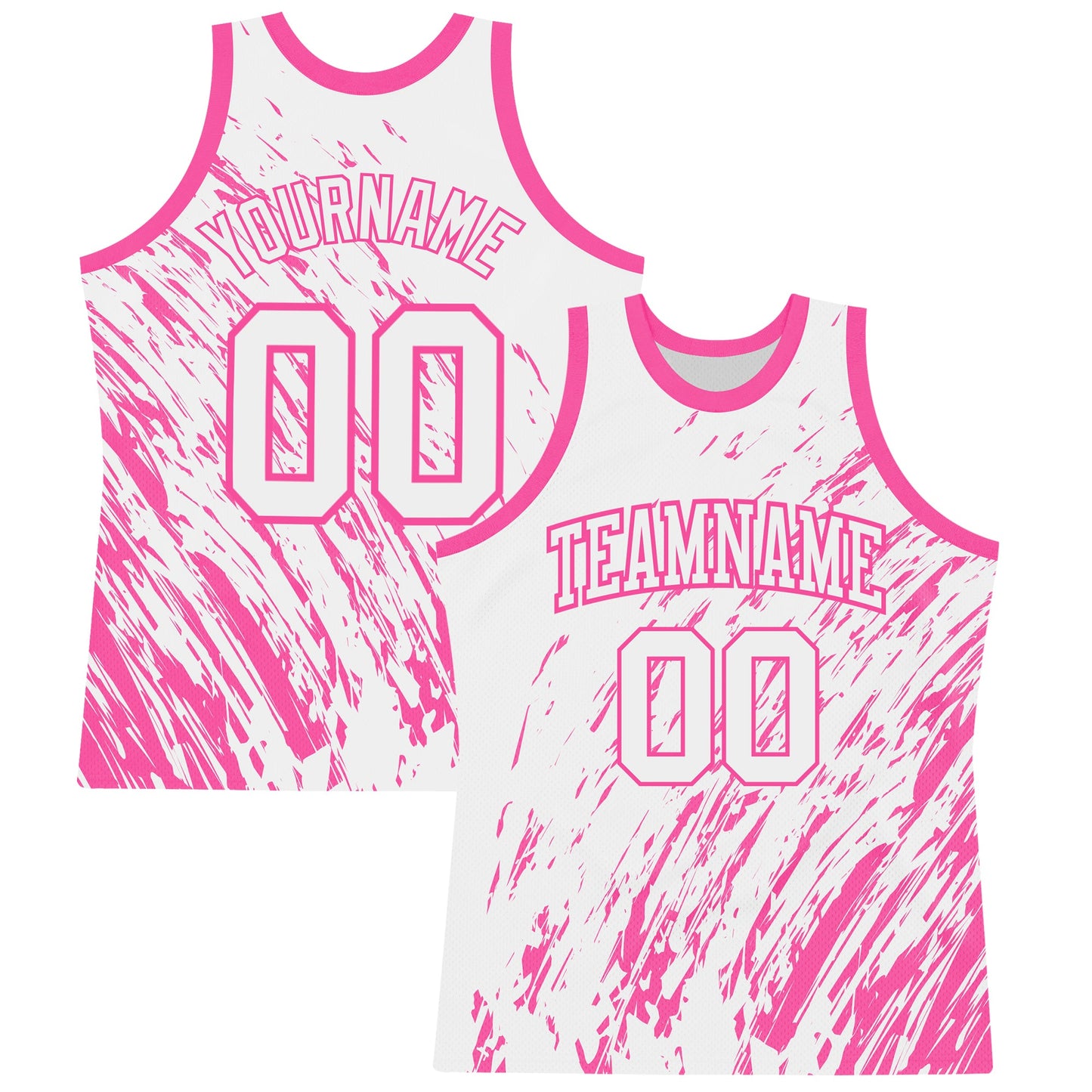 Custom White Pink Splash Round Neck Sublimation Basketball Suit Jersey - Sky-Custom