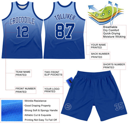 Custom Light Blue Royal-White Fade Fashion Round Neck Sublimation Basketball Suit Jersey - Sky-Custom