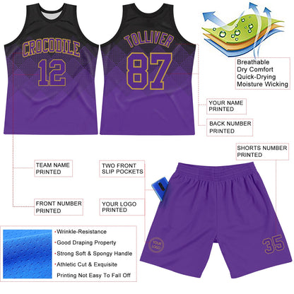 Custom Black Purple-Old Gold Fade Fashion Round Neck Sublimation Basketball Suit Jersey - Sky-Custom