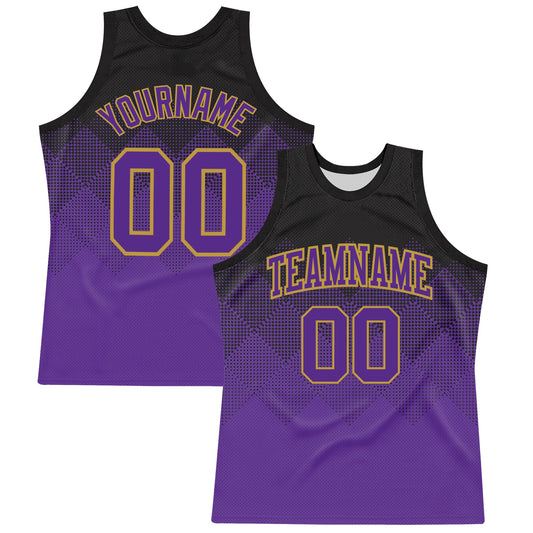 Custom Black Purple-Old Gold Fade Fashion Round Neck Sublimation Basketball Suit Jersey - Sky-Custom