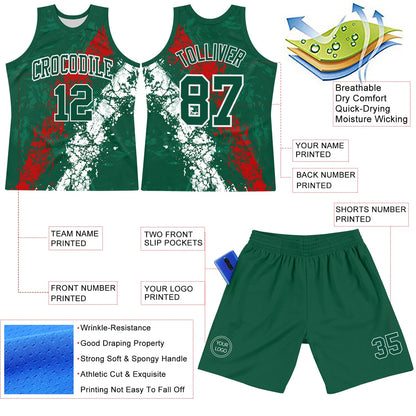 Custom Green Red-White Splash Round Neck Sublimation Basketball Suit Jersey - Sky-Custom