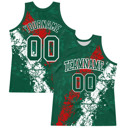 Custom Green Red-White Splash Round Neck Sublimation Basketball Suit Jersey - Sky-Custom