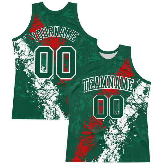Custom Green Red-White Splash Round Neck Sublimation Basketball Suit Jersey - Sky-Custom