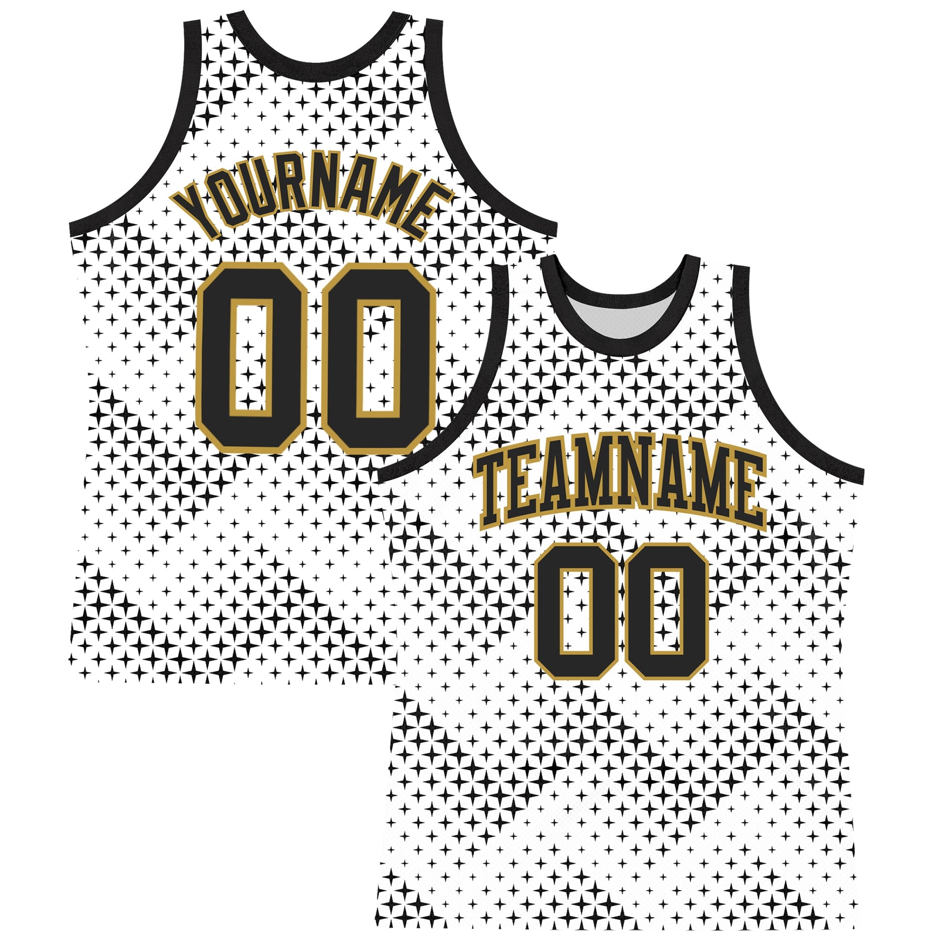 Custom White Black-Old Gold Geometric Shape Round Neck Sublimation Basketball Suit Jersey - Sky-Custom
