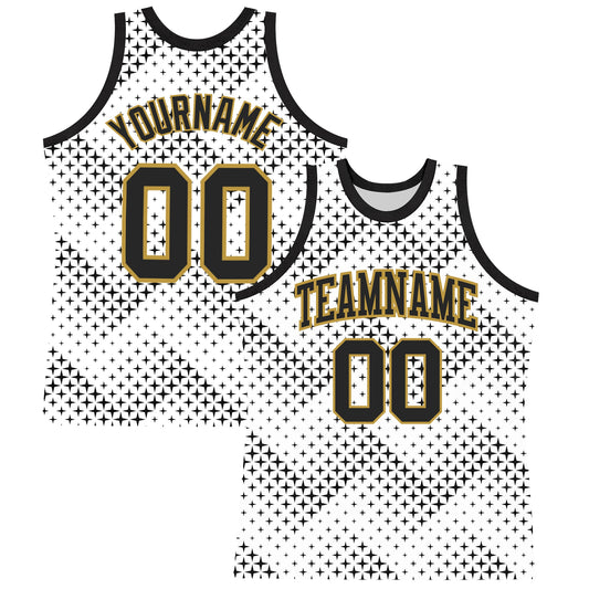 Custom White Black-Old Gold Geometric Shape Round Neck Sublimation Basketball Suit Jersey - Sky-Custom