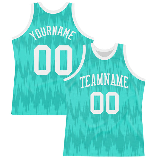 Custom Aqua White Wave Round Neck Sublimation Basketball Suit Jersey - Sky-Custom