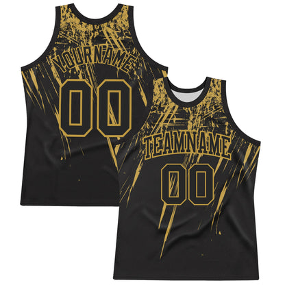 Custom Black Old Gold Splash Round Neck Sublimation Basketball Suit Jersey - Sky-Custom