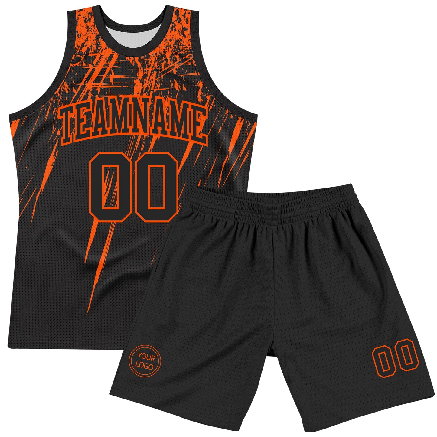 Custom Black Orange Splash Round Neck Sublimation Basketball Suit Jersey - Sky-Custom
