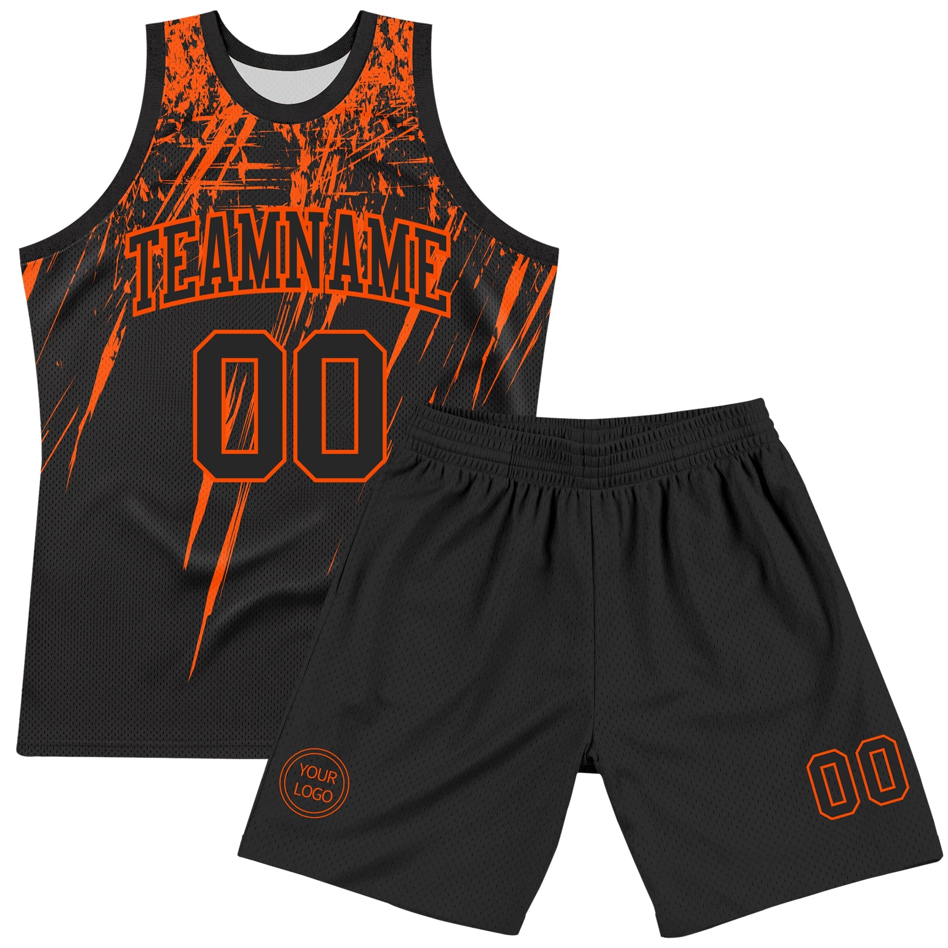 Custom Black Orange Splash Round Neck Sublimation Basketball Suit Jersey - Sky-Custom