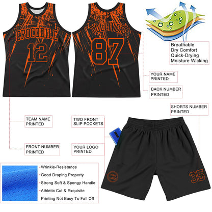 Custom Black Orange Splash Round Neck Sublimation Basketball Suit Jersey - Sky-Custom