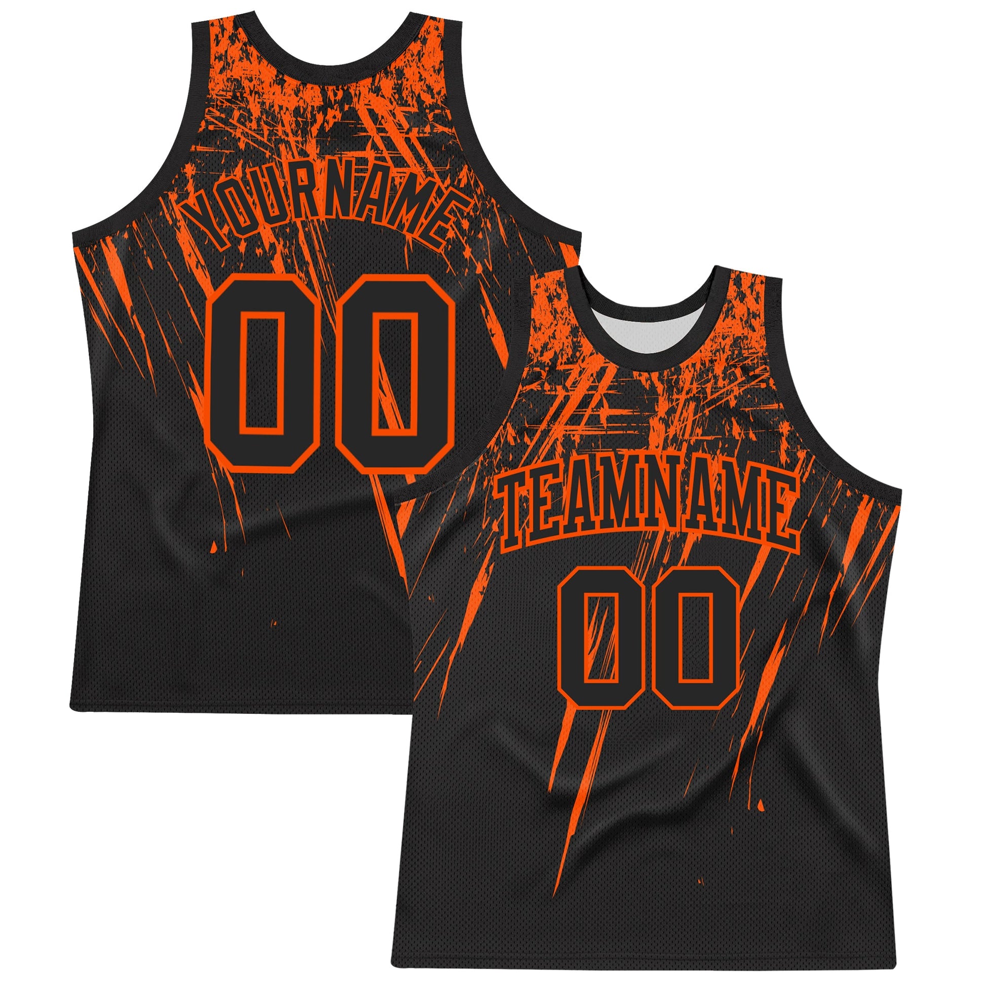 Custom Black Orange Splash Round Neck Sublimation Basketball Suit Jersey - Sky-Custom