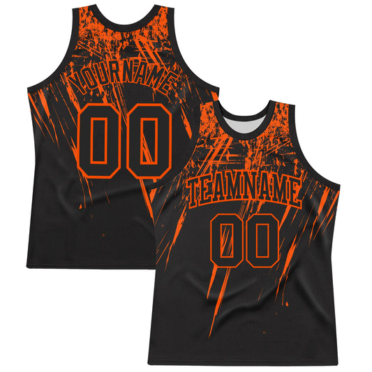 Custom Black Orange Splash Round Neck Sublimation Basketball Suit Jersey - Sky-Custom
