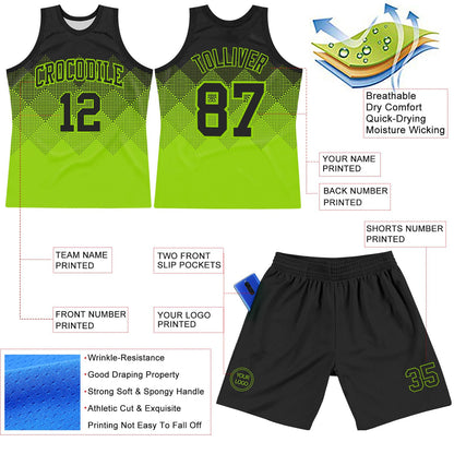Custom Black Neon Green Gradient Square Shapes Round Neck Sublimation Basketball Suit Jersey - Sky-Custom