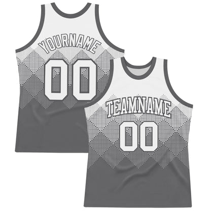 Custom White Steel Gray Gradient Square Shapes Round Neck Sublimation Basketball Suit Jersey - Sky-Custom