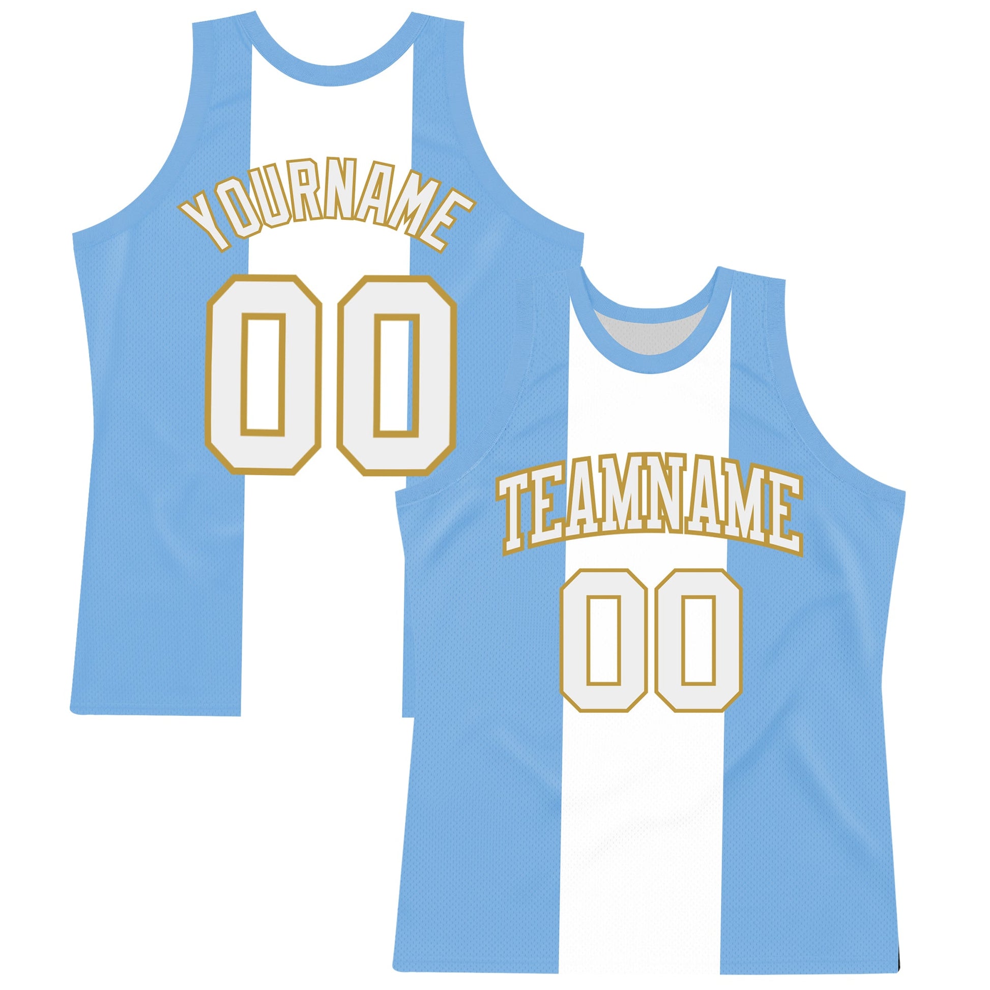 Custom Light Blue White-Old Gold Argentinian Flag Round Neck Sublimation Basketball Suit Jersey - Sky-Custom