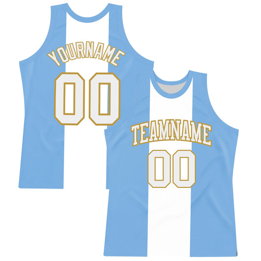 Custom Light Blue White-Old Gold Argentinian Flag Round Neck Sublimation Basketball Suit Jersey - Sky-Custom