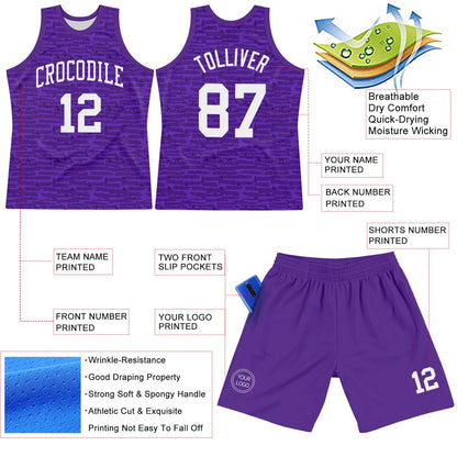 Custom Purple White Fragment Art Round Neck Sublimation Basketball Suit Jersey - Sky-Custom