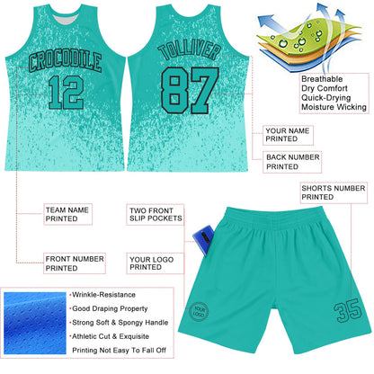 Custom Aqua Black Fragment Art Round Neck Sublimation Basketball Suit Jersey - Sky-Custom