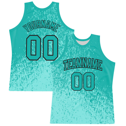 Custom Aqua Black Fragment Art Round Neck Sublimation Basketball Suit Jersey - Sky-Custom